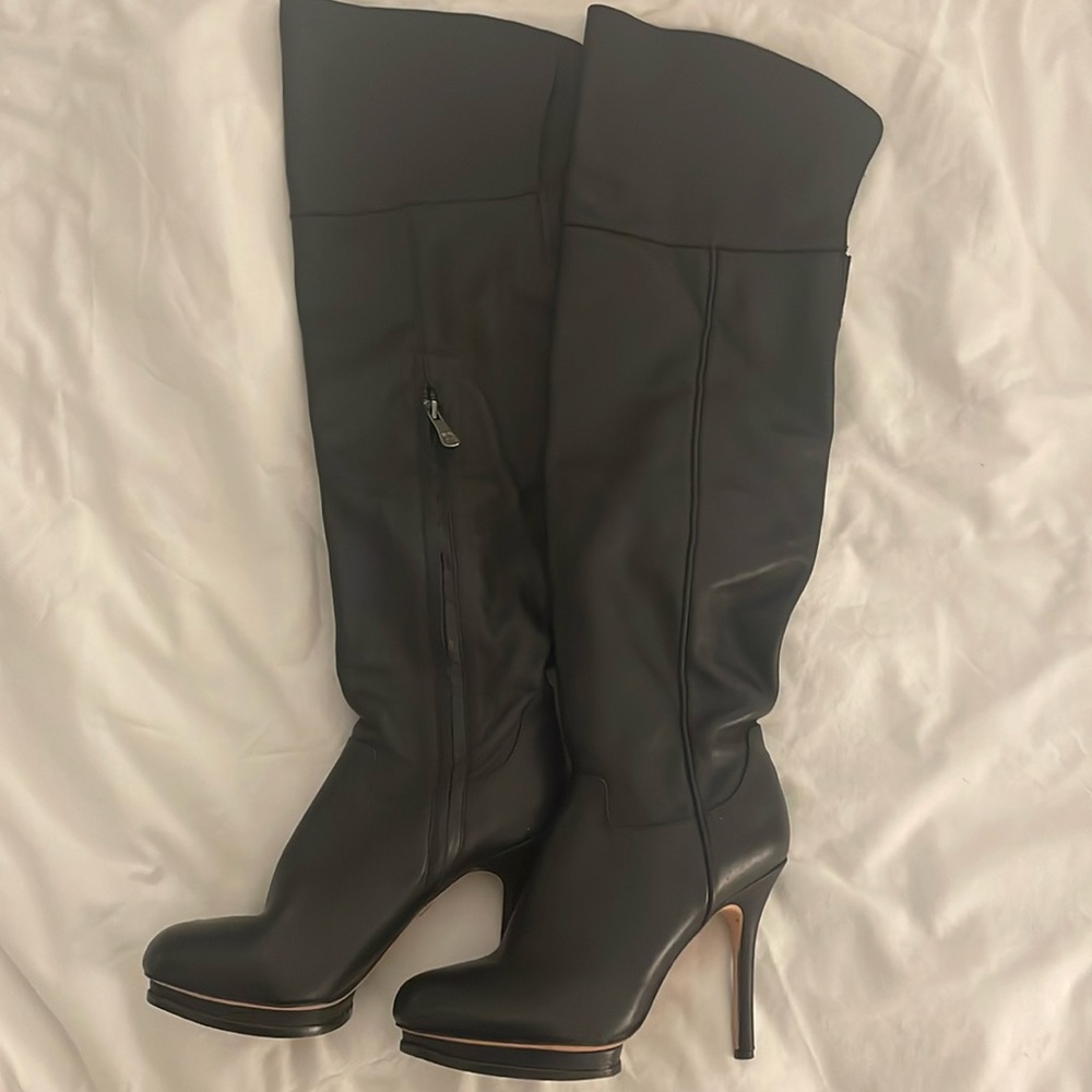 COPY - BCBG black leather platform over the knee OTK boots size 7.5 preowned